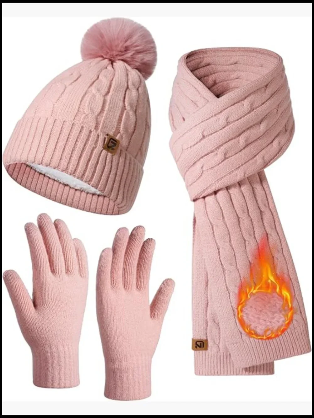 Winter Beanie Scarf Gloves Set, Cable Knit, Touchscreen Gloves, Warm Accessory